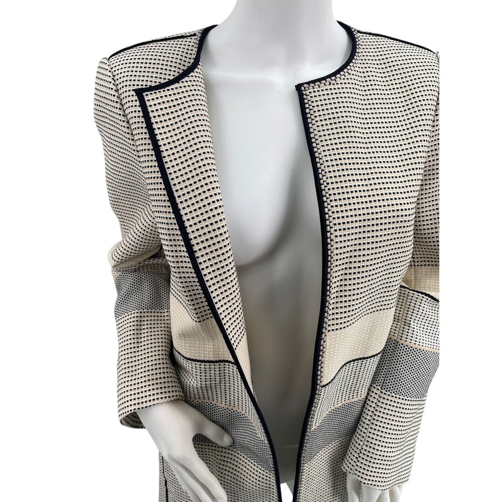 Lafayette 148 Jacket Women's Sz 10 PRIA Coat‎ Open Striped Tan Black Designer - Picture 4 of 10